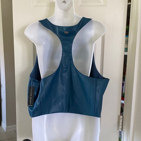 Tahari Sport Women's Active Faux Leather Racerback Cropped Tank - Picture 3 of 6